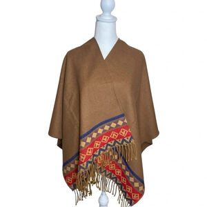 Disney Parks Brown Southwestern Shawl Poncho Mickey Mouse Fringe Epcot Cape‎